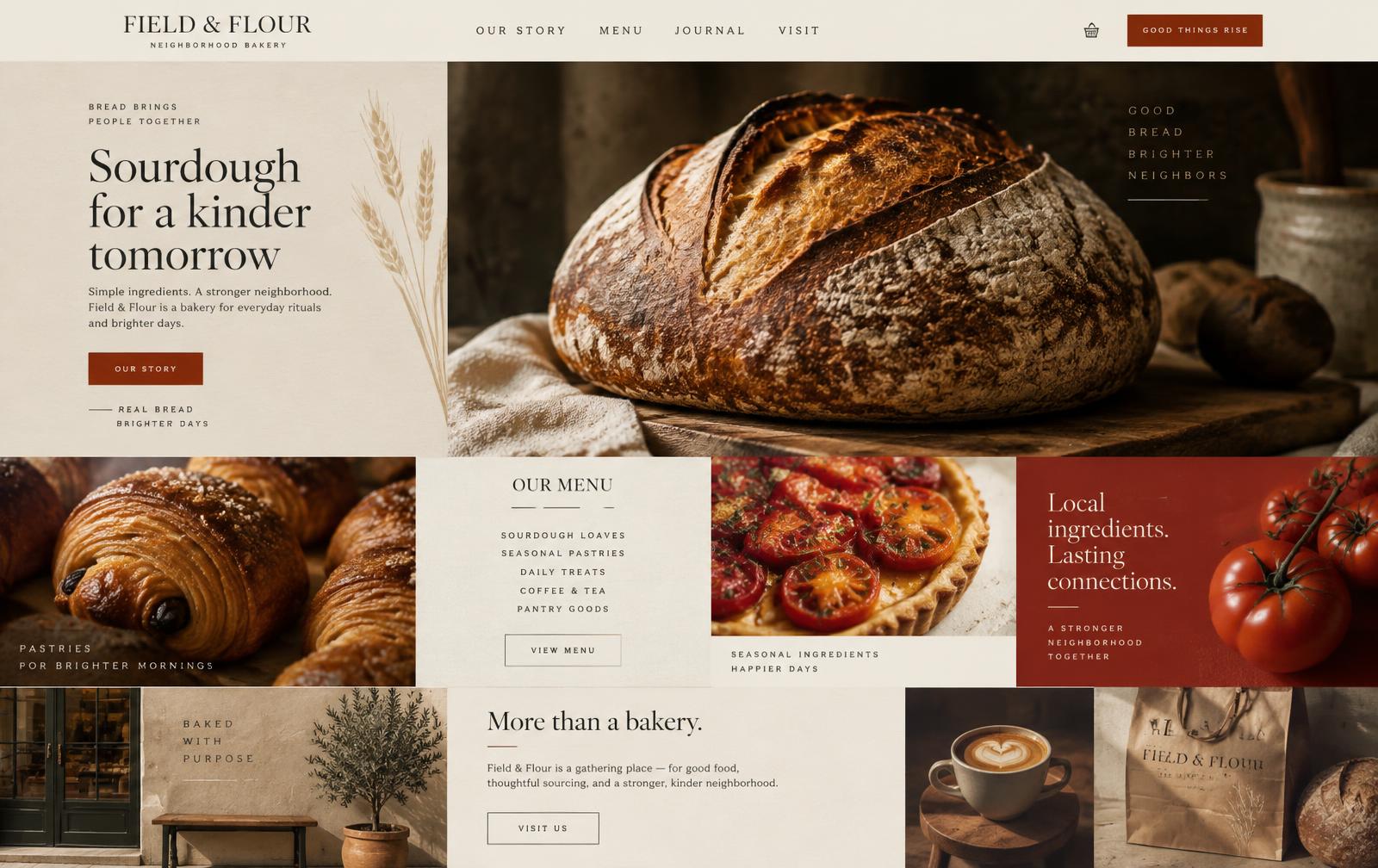 Editorial bakery website concept for Field and Flour